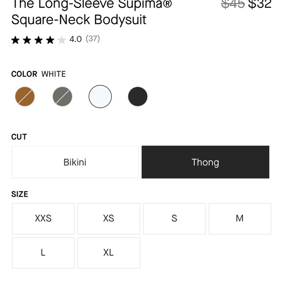 Everlane The Long-Sleeve Supima Square-Neck Bodysuit in White / Small - Picture 3 of 8